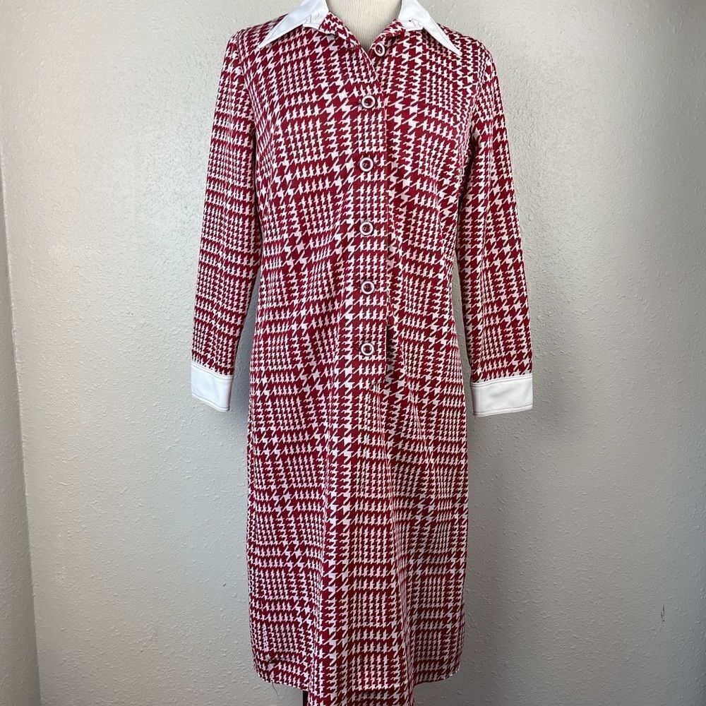 Vintage Cay Artley Red & White Half Button Down Dress EUC